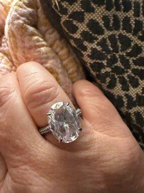 Hematite Oval Clear Crystal Cocktail Ring - Women Jewelry